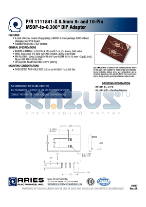 1111841-8 datasheet - 0.5mm 8- and 10-Pin MSOP-to-0.300