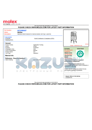 0472490007 datasheet - Stainless Steel Extractor for Camera Socket, 8x8 Type, Lead free
