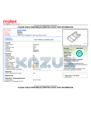 0472710005 datasheet - Lower Cover for DisplayPort* Cable Plug, Black, UL94V-0