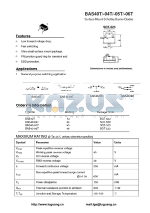 BAS40-04T datasheet - Surface Mount Schottky Barrier Diodes