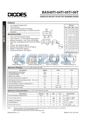 BAS40-04T-7 datasheet - SURFACE MOUNT SCHOTTKY BARRIER DIODE