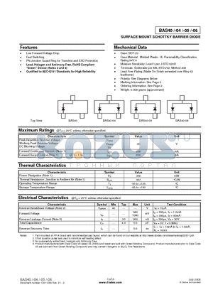 BAS40-05-7-F datasheet - SURFACE MOUNT SCHOTTKY BARRIER DIODE