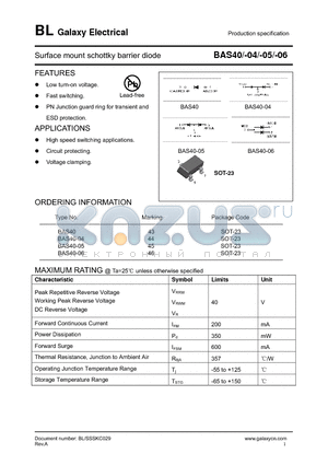 BAS40-06 datasheet - Surface mount schottky barrier diode