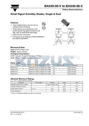 BAS40-06-V-GS08 datasheet - Small Signal Schottky Diodes, Single & Dual