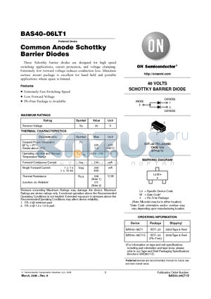 BAS40-06LT1G datasheet - Common Anode Schottky Barrier Diodes