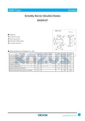 BAS40-07 datasheet - Schottky Barrier (Double) Diodes