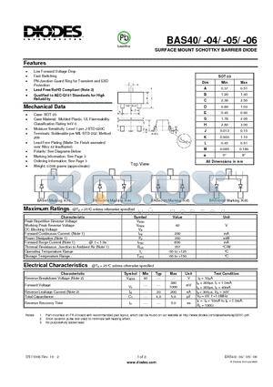 BAS40-7-F datasheet - SURFACE MOUNT SCHOTTKY BARRIER DIODE