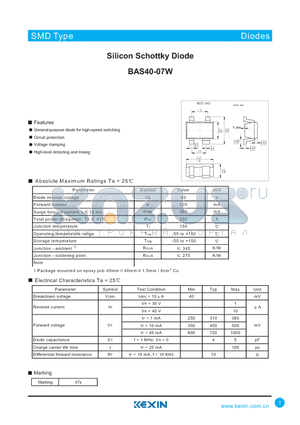 BAS40-07W datasheet - Silicon Schottky Diode