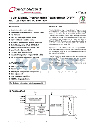CAT5132ZI-00-GT3 datasheet - 16 Volt Digitally Programmable Potentiometer (DPP) with 128 Taps and I2C Interface