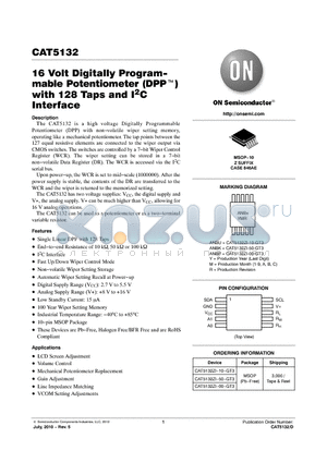 CAT5132ZI-00-GT3 datasheet - 16 Volt Digitally Programmable Potentiometer (DPP) with 128 Taps and I2C Interface