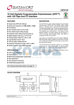 CAT5132ZI-10-GT3 datasheet - 16 Volt Digitally Programmable Potentiometer (DPP) with 128 Taps and I2C Interface