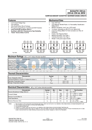 BAS40BRW-7-F datasheet - SURFACE MOUNT SCHOTTKY BARRIER DIODE ARRAYS