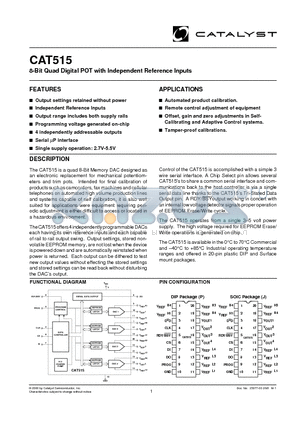 CAT515PTE13 datasheet - 8-Bit Quad Digital POT with Independent Reference Inputs