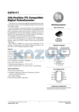 CAT5171TBI-50GT3 datasheet - 256-Position I2C Compatible Digital Potentiometer