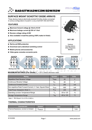 BAS40SDW datasheet - SURFACE MOUNT SCHOTTKY DIODE ARRAYS