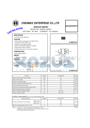BAS40SDWPT datasheet - SCHOTTKY DIODE ARRAY VOLTAGE 40 Volts CURRENT 0.2 Ampere