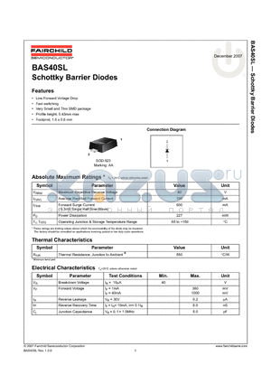 BAS40SL datasheet - Schottky Barrier Diodes