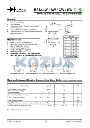 BAS40SW datasheet - SURFACE MOUNT SCHOTTKY BARRIER DIODE