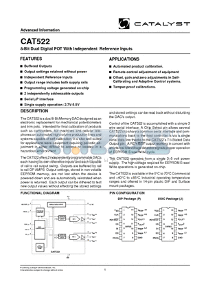 CAT522 datasheet - 8-Bit Dual Digital POT With Independent Reference Inputs