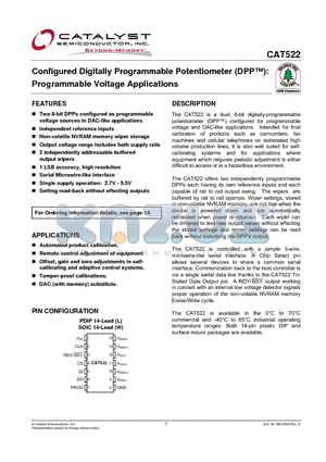 CAT522WI datasheet - Configured Digitally Programmable Potentiometer (DPP): Programmable Voltage Applications