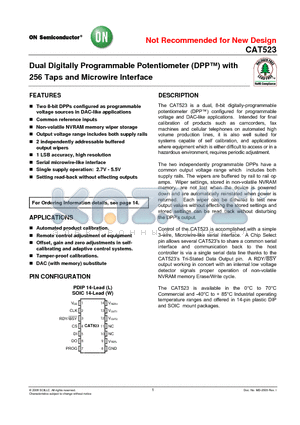 CAT523 datasheet - Dual Digitally Programmable Potentiometer (DPP) with 256 Taps and Microwire Interface