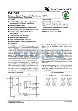 CAT523L-TE10 datasheet - Configured Digitally Programmable Potentiometer