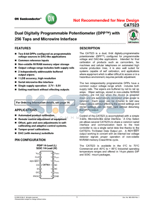 CAT523WI datasheet - Dual Digitally Programmable Potentiometer (DPP) with 256 Taps and Microwire Interface