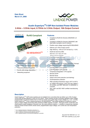 ATH016A0X3 datasheet - 2.4 - 5.5Vdc input; 0.75Vdc to 3.3Vdc Output; 16A output current