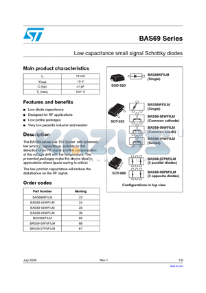 BAS69-06WFILM datasheet - Low capacitance small signal Schottky diodes