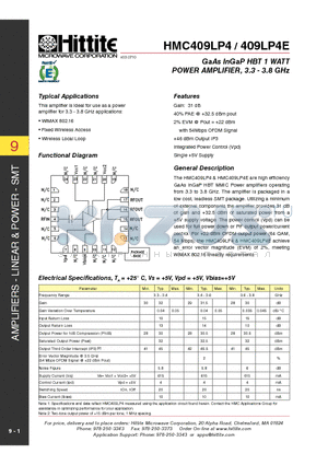 409LP4E datasheet - GaAs InGaP HBT 1 WATT POWER AMPLIFIER, 3.3 - 3.8 GHz