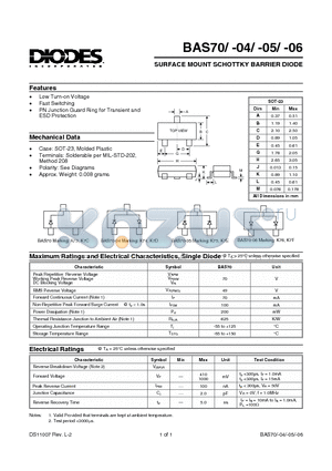 BAS70 datasheet - SURFACE MOUNT SCHOTTKY BARRIER DIODE