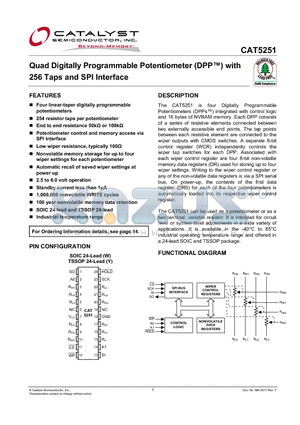 CAT5251WI-50 datasheet - Quad Digitally Programmable Potentiometer (DPP) with 256 Taps and SPI Interface