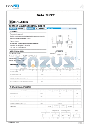 BAS70 datasheet - SURFACE MOUNT SCHOTTKY DIODES