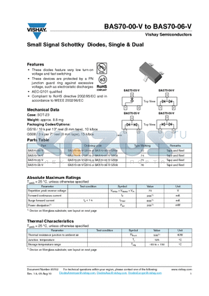 BAS70-00-V datasheet - Small Signal Schottky Diodes, Single & Dual