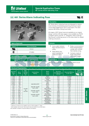 0481003.HXLP datasheet - Special Application Fuses 481 Series Alarm Indicating Fuse