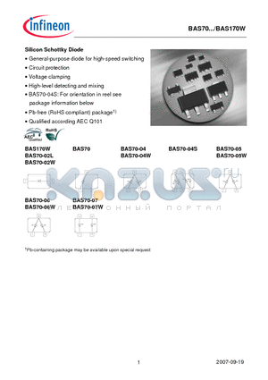 BAS70-02W datasheet - Silicon Schottky Diode