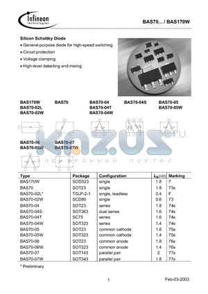 BAS70-04 datasheet - Silicon Schottky Diode