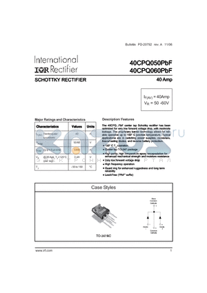 40CPQ050PBF datasheet - SCHOTTKY RECTIFIER