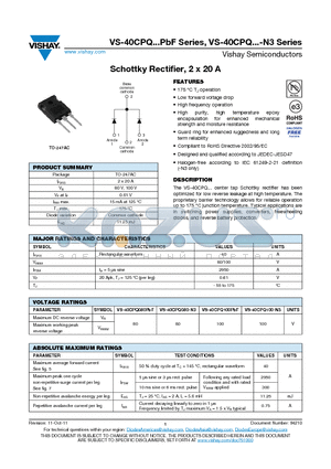 40CPQ100-N3 datasheet - Schottky Rectifier, 2 x 20 A