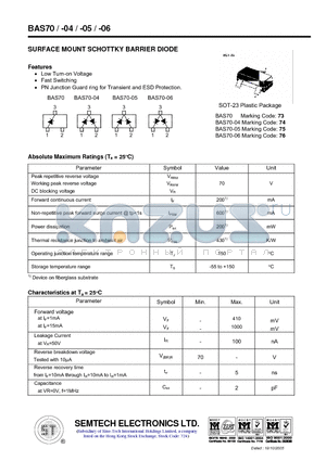 BAS70-04 datasheet - SURFACE MOUNT SCHOTTKY BARRIER DIODE