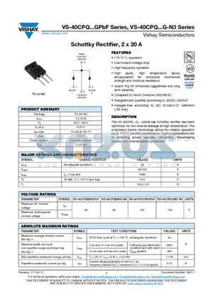 40CPQ100GPBF datasheet - Schottky Rectifier, 2 x 20 A