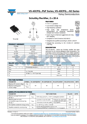 40CPQ100PBF datasheet - Schottky Rectifier, 2 x 20 A