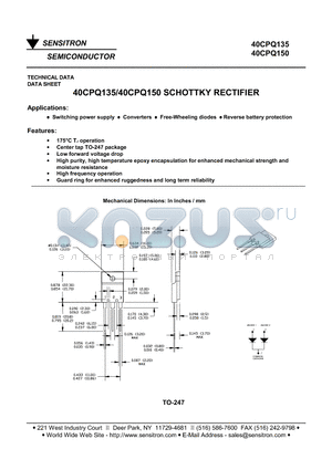 40CPQ135 datasheet - SCHOTTKY RECTIFIER