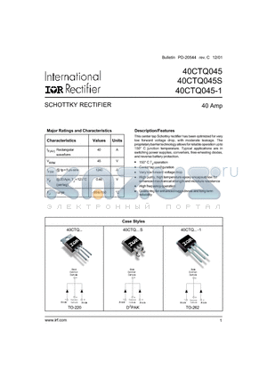 40CTQ045 datasheet - SCHOTTKY RECTIFIER