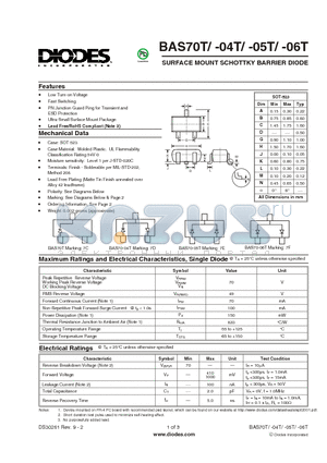 BAS70-04T datasheet - SURFACE MOUNT SCHOTTKY BARRIER DIODE