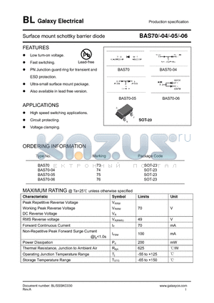 BAS70-05 datasheet - Surface mount schottky barrier diode