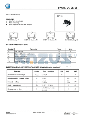 BAS70-05 datasheet - SWITCHING DIODE