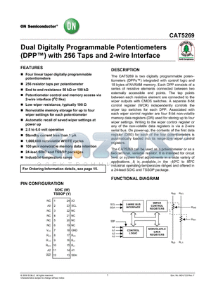 CAT5269WI-00-T1 datasheet - Dual Digitally Programmable Potentiometers (DPP) with 256 Taps and 2-wire Interface