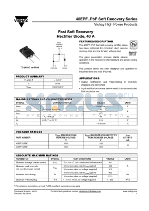 40EPF12PBF datasheet - Fast Soft Recovery Rectifier Diode, 40 A