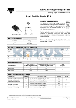 40EPS08PBF datasheet - Input Rectifier Diode, 40 A